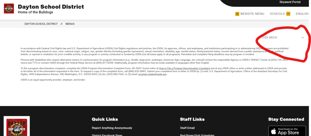 School district menu page